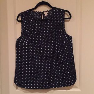 Navy blue white sleeveless polka dot top